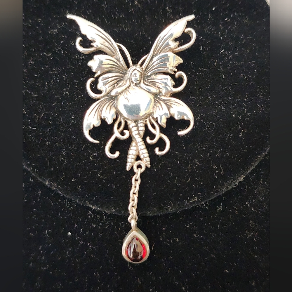 Peter Stone Sterling Silver Vine Faery Fairy Pendant Charm Red Dangle Amy Brown